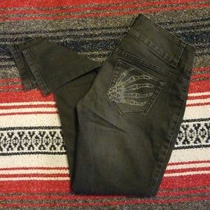 Black 3 Button Skinny Jeans with Skeleton Hands